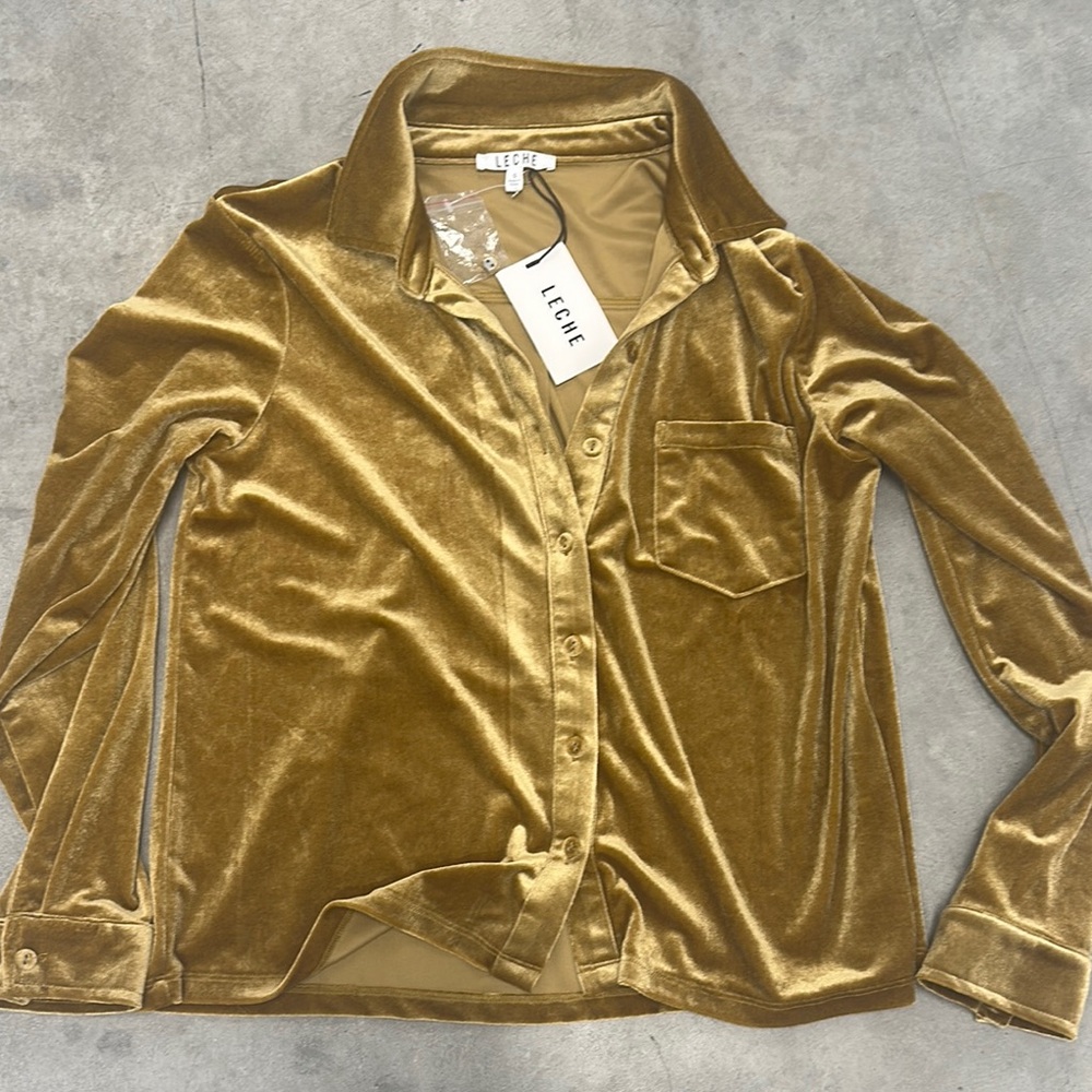 Leche Gold Velvet Button-Up Shirt